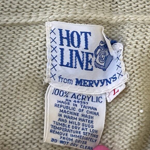 Vtg Ivory Sweater Hoodie Colorful Design “Hot Line Mervyns” Women S - Picture 6 of 6